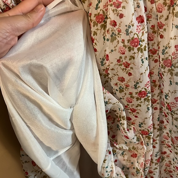 White Pink Floral Print Convertible Spaghetti Strap Shirring Ruffle Design XS-S - Picture 5 of 9